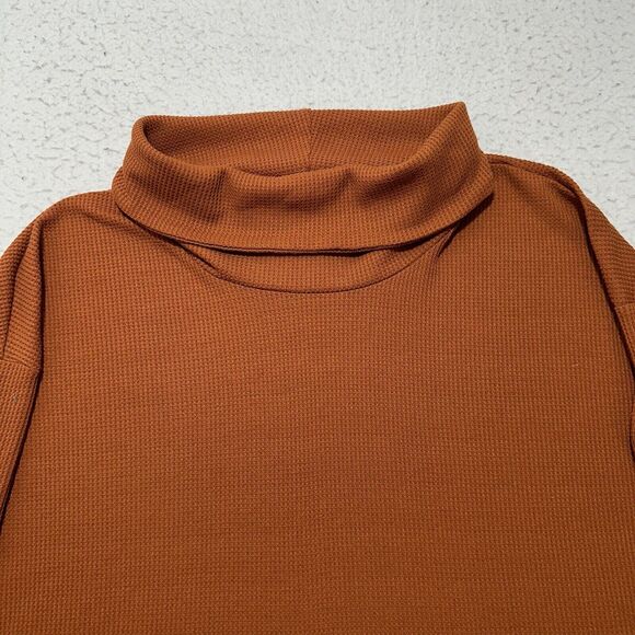 LuLaRoe Round Hem Women's Medium Burnt Orange Cowlneck Waffle Knit Sweater - Picture 2 of 13